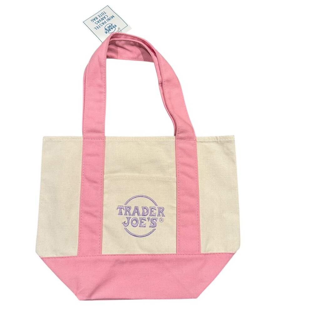 TRADER JOE'S mini pastel canvas tote bag pink NEW with Tags